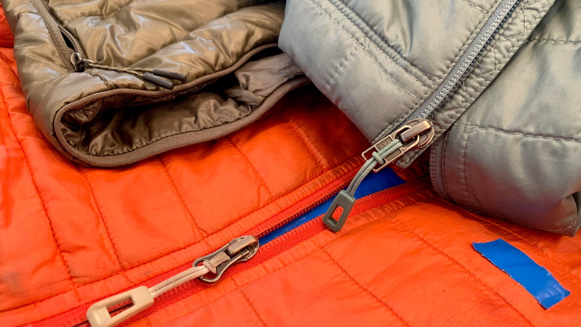 Close-up of outdoor gear zipper repair